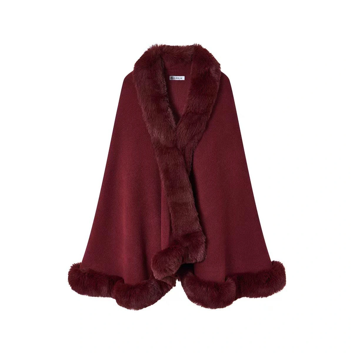 Faux Fur Trim Cape Wrap